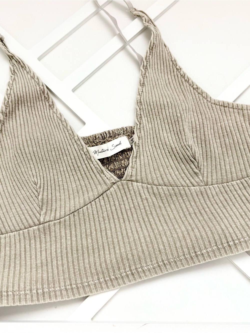Neutral Ribbed Bralette by Mistand Seed Medium